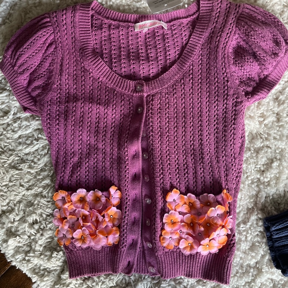 BETSEY JOHNSON PURPLE CAPPED SLEEVED CARDIGAN SWEATER
